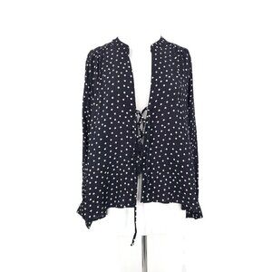 New Flynn Skye Get Away Blouse Womens M Black White Polka Dots Lace Front Top